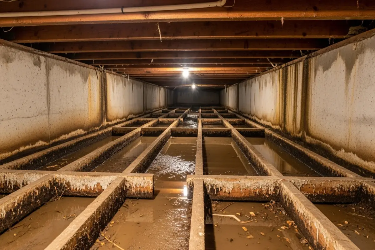 Crawl space mold damage and moisture problems in Northern Virginia home